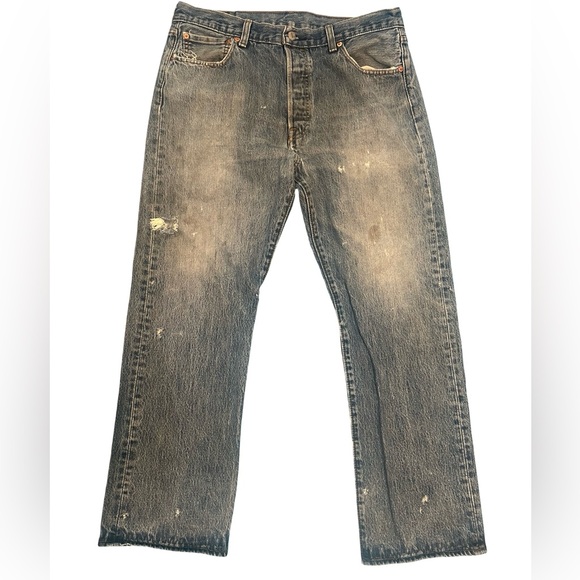 Levi's 501’s Mens worn/ thrashed denim jeans size 36x28.5, holes, rips, stains - Picture 1 of 9